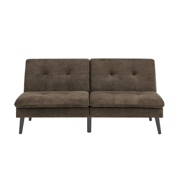English Elm Polyester Blend Tufted Futon Sofa Bed with Tall Legs for Guest Room Studio Use Dark Brown B2748P521273