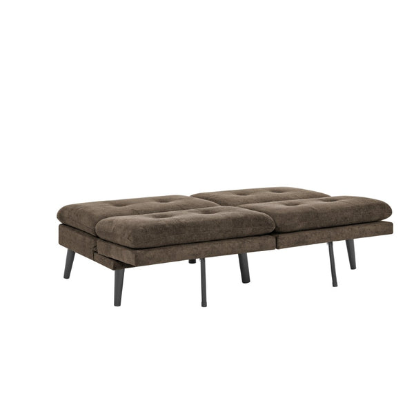 English Elm Polyester Blend Tufted Futon Sofa Bed with Tall Legs for Guest Room Studio Use Dark Brown B2748P521273
