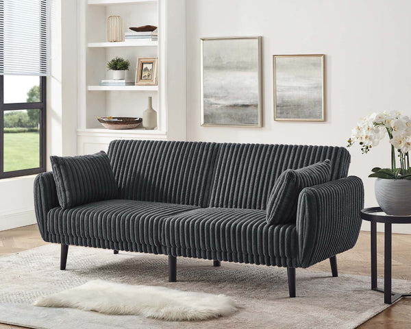 English Elm Faux Fur Convertible Futon Sofa Sleeper with Tall Legs for Living or Guest Rooms Dark Gray B2748P529552
