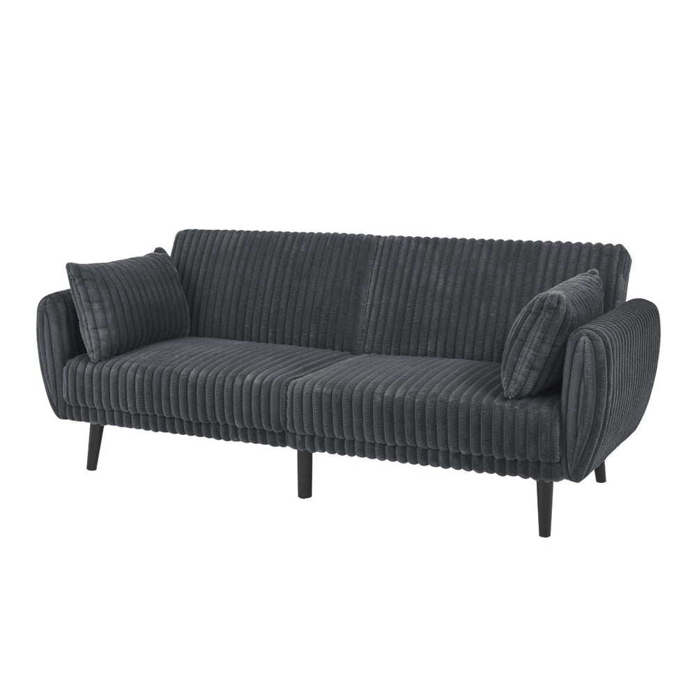English Elm Faux Fur Convertible Futon Sofa Sleeper with Tall Legs for Living or Guest Rooms Dark Gray B2748P529552