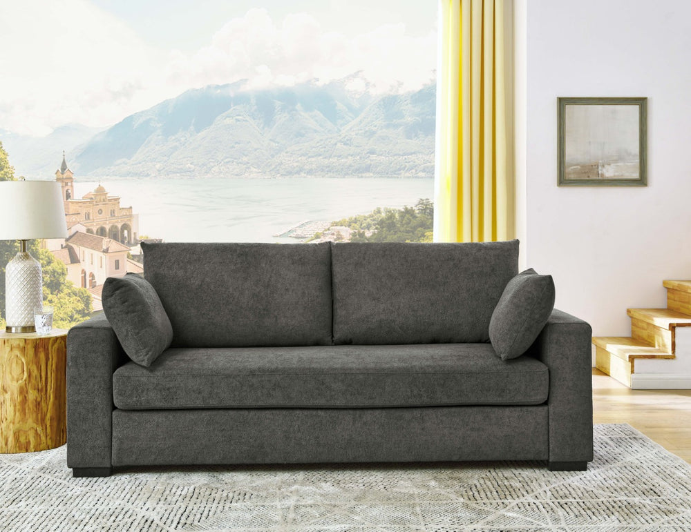 English Elm Upholstered Three Seat Sofa with Solid Wood Legs and Accent Toss Pillows Included B2748P533788