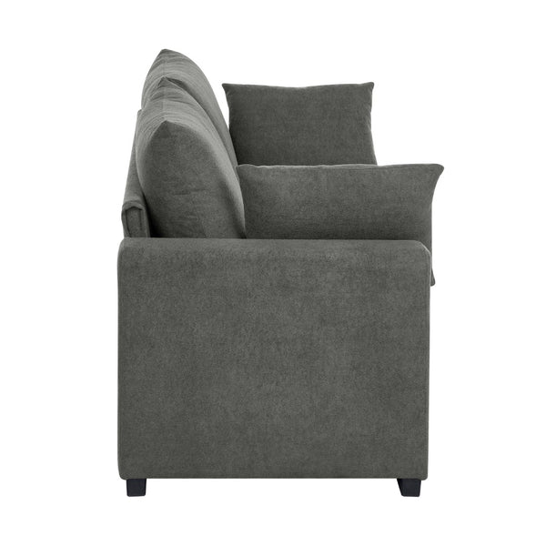 English Elm Upholstered Three Seat Sofa with Solid Wood Legs and Accent Toss Pillows Included B2748P533788