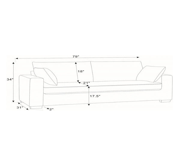 English Elm Upholstered Three Seat Sofa with Solid Wood Legs and Accent Toss Pillows Included B2748P533788