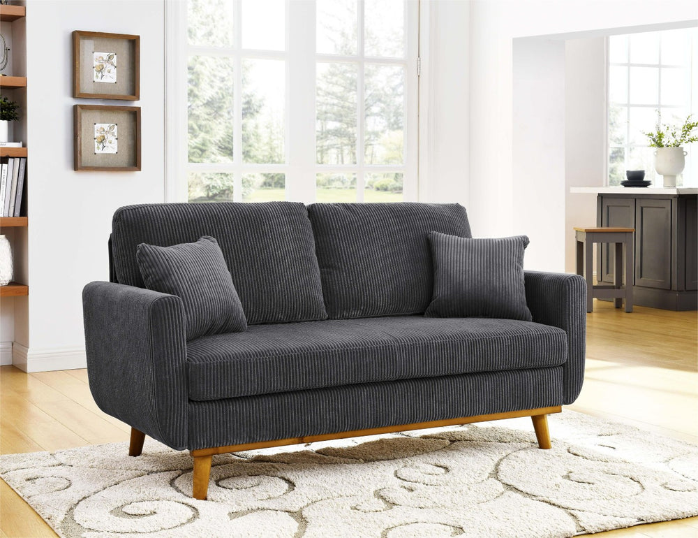 English Elm Corduroy Ribbed Upholstered Loveseat with Solid Wood Frame and Toss Pillows Dark Gray B2748P533789