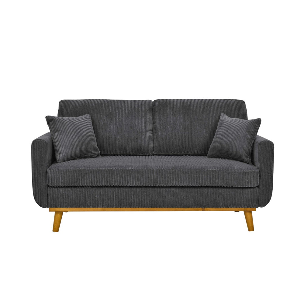 English Elm Corduroy Ribbed Upholstered Loveseat with Solid Wood Frame and Toss Pillows Dark Gray B2748P533789