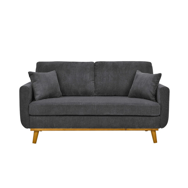English Elm Corduroy Ribbed Upholstered Loveseat with Solid Wood Frame and Toss Pillows Dark Gray B2748P533789