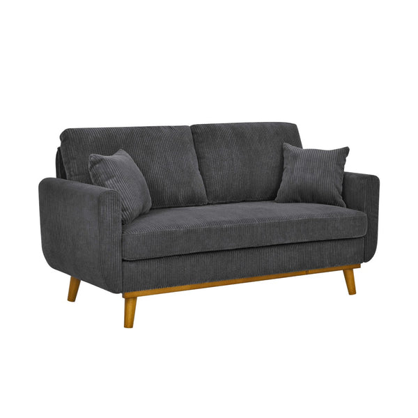 English Elm Corduroy Ribbed Upholstered Loveseat with Solid Wood Frame and Toss Pillows Dark Gray B2748P533789