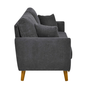 English Elm Corduroy Ribbed Upholstered Loveseat with Solid Wood Frame and Toss Pillows Dark Gray B2748P533789