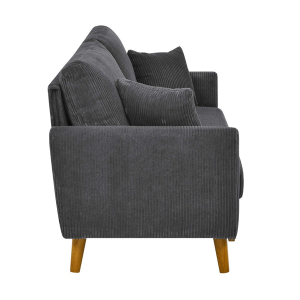 English Elm Corduroy Ribbed Upholstered Loveseat with Solid Wood Frame and Toss Pillows Dark Gray B2748P533789