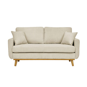 English Elm Corduroy Ribbed Upholstered Loveseat with Solid Wood Frame and Toss Pillows Beige B2748P533790