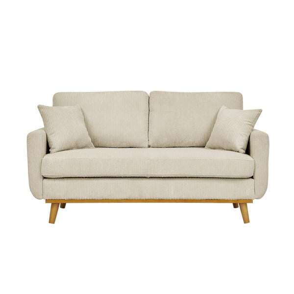 English Elm Corduroy Ribbed Upholstered Loveseat with Solid Wood Frame and Toss Pillows Beige B2748P533790