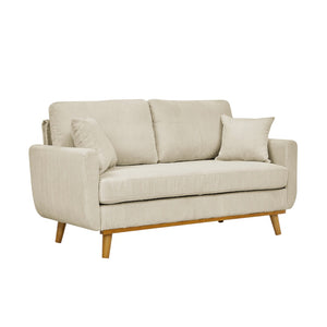English Elm Corduroy Ribbed Upholstered Loveseat with Solid Wood Frame and Toss Pillows Beige B2748P533790