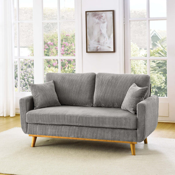 English Elm Corduroy Ribbed Upholstered Loveseat with Solid Wood Frame and Toss Pillows Light Gray B2748P533791