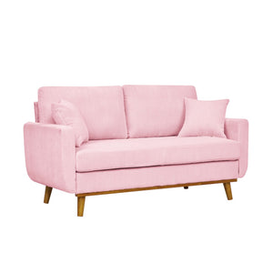English Elm Corduroy Ribbed Upholstered Loveseat with Solid Wood Frame and Toss Pillows Pink B2748P533792