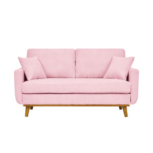 English Elm Corduroy Ribbed Upholstered Loveseat with Solid Wood Frame and Toss Pillows Pink B2748P533792