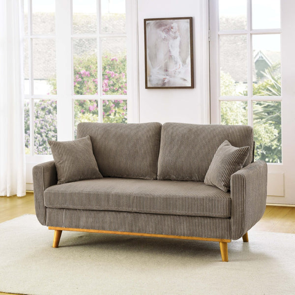 English Elm Corduroy Ribbed Upholstered Loveseat with Solid Wood Frame and Toss Pillows Camel B2748P533793