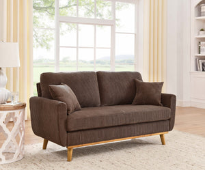English Elm Corduroy Ribbed Upholstered Loveseat with Solid Wood Frame and Toss Pillows Dark Brown B2748P533794