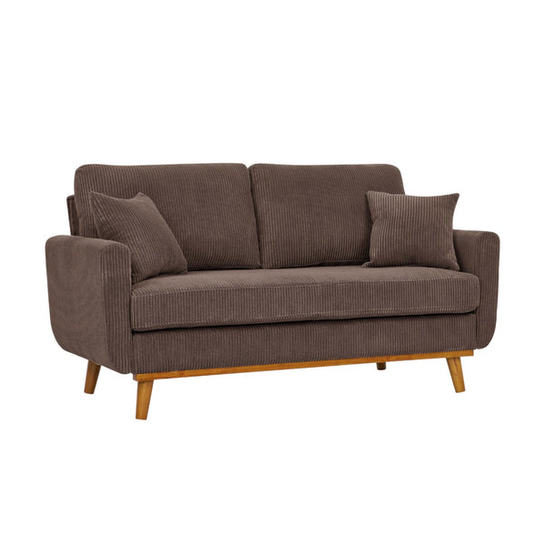 English Elm Corduroy Ribbed Upholstered Loveseat with Solid Wood Frame and Toss Pillows Dark Brown B2748P533794