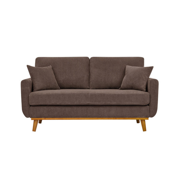 English Elm Corduroy Ribbed Upholstered Loveseat with Solid Wood Frame and Toss Pillows Dark Brown B2748P533794