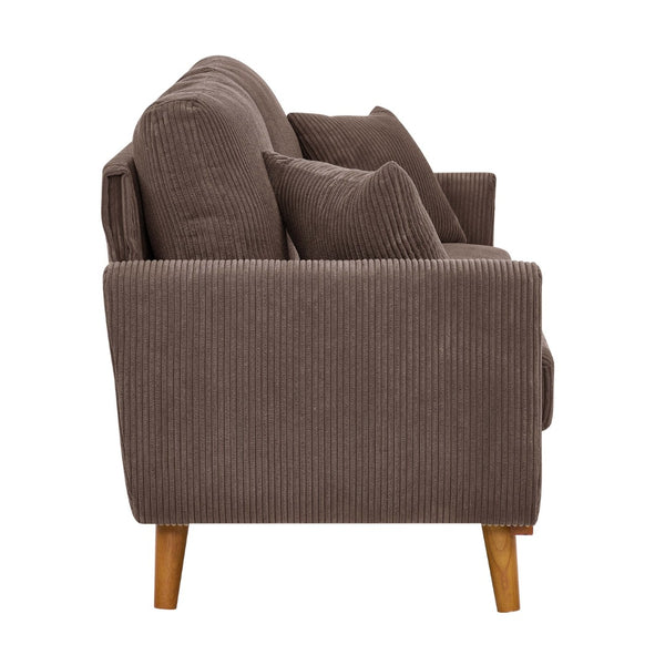 English Elm Corduroy Ribbed Upholstered Loveseat with Solid Wood Frame and Toss Pillows Dark Brown B2748P533794