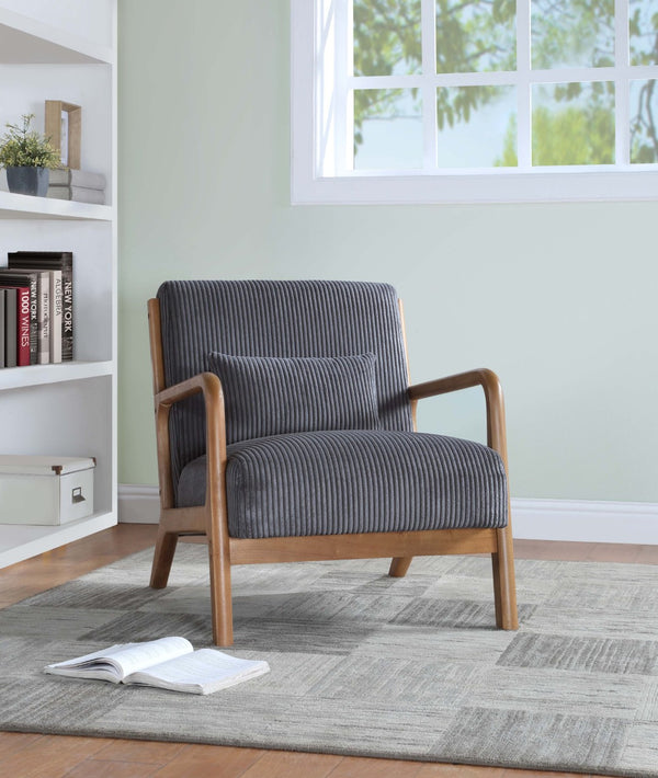 English Elm Corduroy Accent Armchair with Solid Wood Frame and Lumbar Pillow for Living Rooms Dark Gray B2748P533798