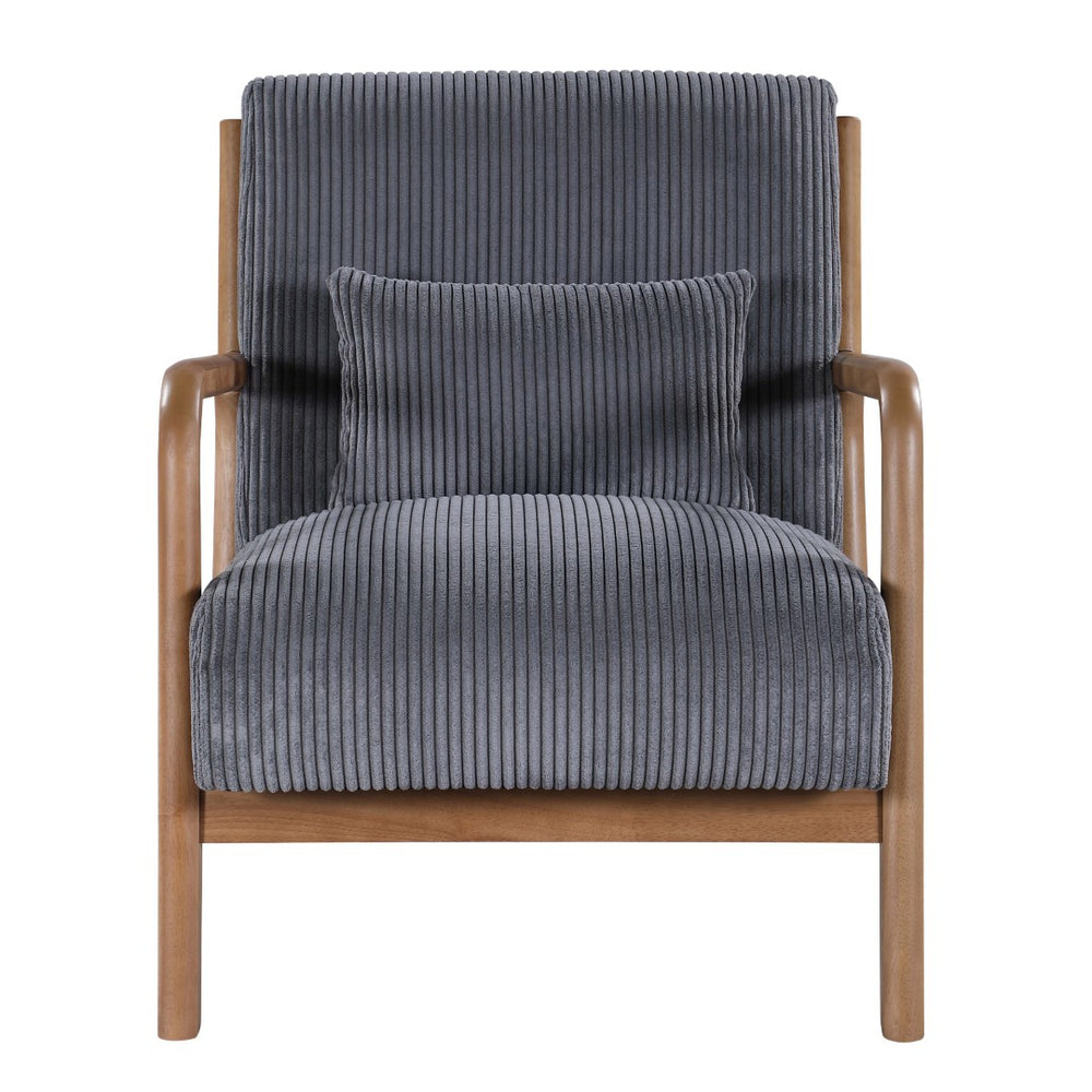English Elm Corduroy Accent Armchair with Solid Wood Frame and Lumbar Pillow for Living Rooms Dark Gray B2748P533798