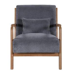 English Elm Corduroy Accent Armchair with Solid Wood Frame and Lumbar Pillow for Living Rooms Dark Gray B2748P533798
