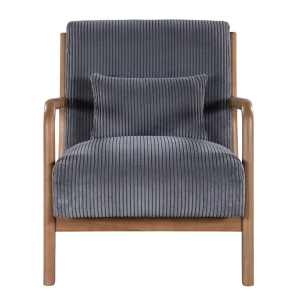 English Elm Corduroy Accent Armchair with Solid Wood Frame and Lumbar Pillow for Living Rooms Dark Gray B2748P533798
