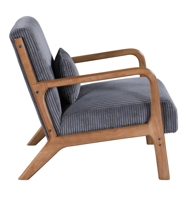English Elm Corduroy Accent Armchair with Solid Wood Frame and Lumbar Pillow for Living Rooms Dark Gray B2748P533798