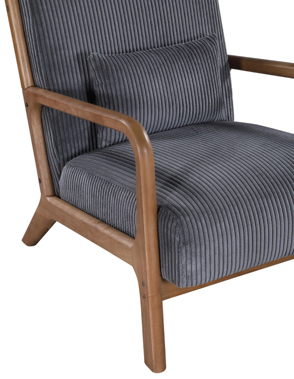 English Elm Corduroy Accent Armchair with Solid Wood Frame and Lumbar Pillow for Living Rooms Dark Gray B2748P533798