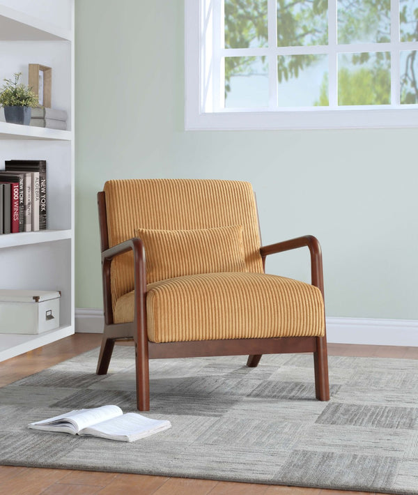 English Elm Corduroy Accent Armchair with Solid Wood Frame and Lumbar Pillow for Living Rooms Ginger B2748P533799