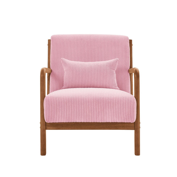 English Elm Corduroy Accent Armchair with Solid Wood Frame and Lumbar Pillow for Living Rooms Pink B2748P533800