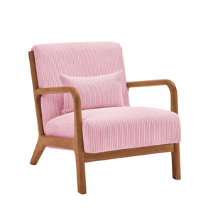 English Elm Corduroy Accent Armchair with Solid Wood Frame and Lumbar Pillow for Living Rooms Pink B2748P533800