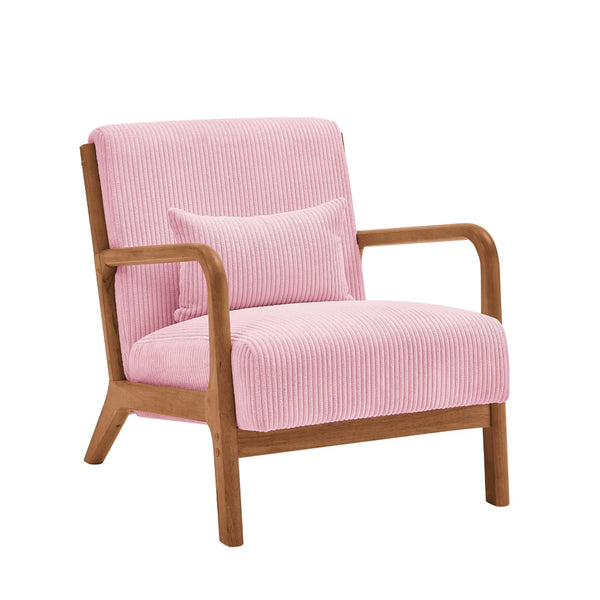 English Elm Corduroy Accent Armchair with Solid Wood Frame and Lumbar Pillow for Living Rooms Pink B2748P533800