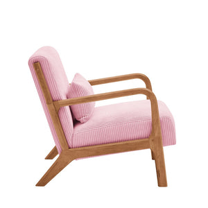English Elm Corduroy Accent Armchair with Solid Wood Frame and Lumbar Pillow for Living Rooms Pink B2748P533800