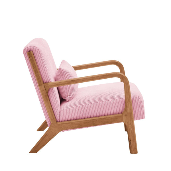 English Elm Corduroy Accent Armchair with Solid Wood Frame and Lumbar Pillow for Living Rooms Pink B2748P533800