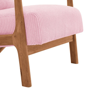 English Elm Corduroy Accent Armchair with Solid Wood Frame and Lumbar Pillow for Living Rooms Pink B2748P533800