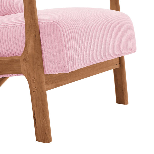 English Elm Corduroy Accent Armchair with Solid Wood Frame and Lumbar Pillow for Living Rooms Pink B2748P533800