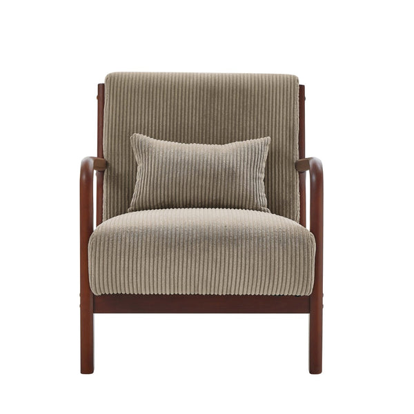 English Elm Corduroy Accent Armchair with Solid Wood Frame and Lumbar Pillow for Living Rooms Camel B2748P533801
