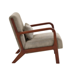 English Elm Corduroy Accent Armchair with Solid Wood Frame and Lumbar Pillow for Living Rooms Camel B2748P533801