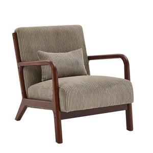 English Elm Corduroy Accent Armchair with Solid Wood Frame and Lumbar Pillow for Living Rooms Camel B2748P533801