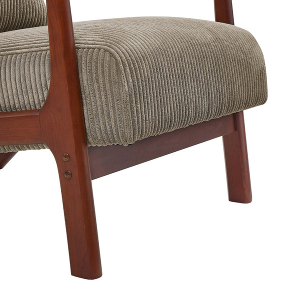 English Elm Corduroy Accent Armchair with Solid Wood Frame and Lumbar Pillow for Living Rooms Camel B2748P533801