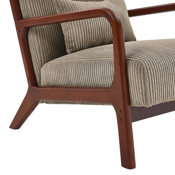 English Elm Corduroy Accent Armchair with Solid Wood Frame and Lumbar Pillow for Living Rooms Camel B2748P533801
