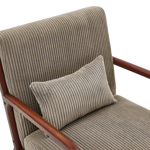 English Elm Corduroy Accent Armchair with Solid Wood Frame and Lumbar Pillow for Living Rooms Camel B2748P533801