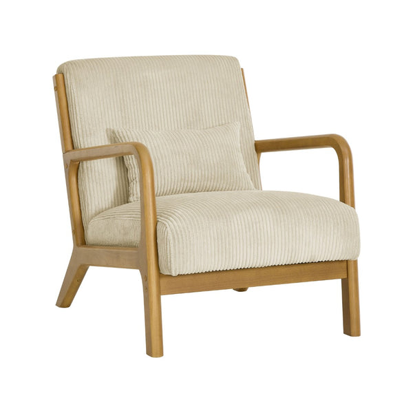 English Elm Corduroy Accent Armchair with Solid Wood Frame and Lumbar Pillow for Living Rooms Beige B2748P533802