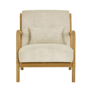 English Elm Corduroy Accent Armchair with Solid Wood Frame and Lumbar Pillow for Living Rooms Beige B2748P533802