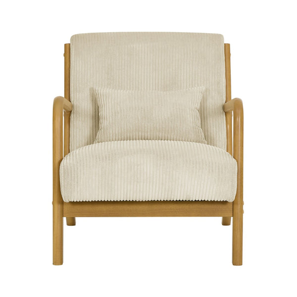 English Elm Corduroy Accent Armchair with Solid Wood Frame and Lumbar Pillow for Living Rooms Beige B2748P533802