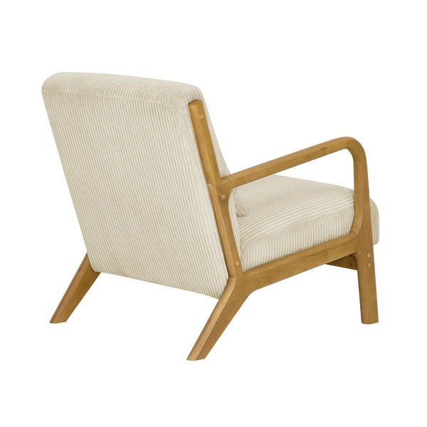English Elm Corduroy Accent Armchair with Solid Wood Frame and Lumbar Pillow for Living Rooms Beige B2748P533802