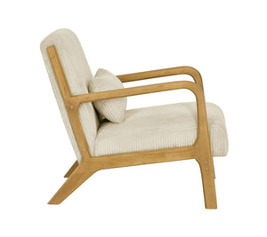 English Elm Corduroy Accent Armchair with Solid Wood Frame and Lumbar Pillow for Living Rooms Beige B2748P533802