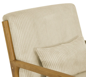 English Elm Corduroy Accent Armchair with Solid Wood Frame and Lumbar Pillow for Living Rooms Beige B2748P533802